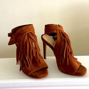 Jessica Simpson suede fringe heels.
